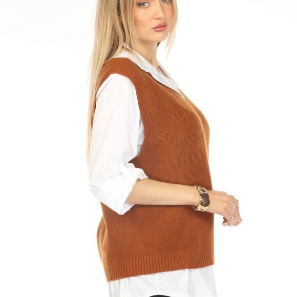 Camel & White Scholar Sweater Top Vest - Picture 4 of 5